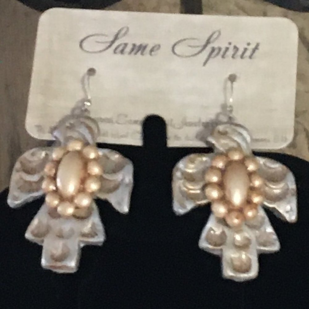 SAME SPIRIT CLAY EARRINGS, PHOENIX, TARNISHED SILVER, 2"